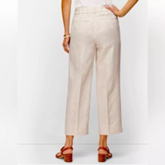 Talbots 100% Linen Wide Leg Crop Pants Trousers Comfort Waist Tan 12 Coastal - Picture 2 of 12